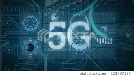 Image of 5g text and data processing over dark background 128697185