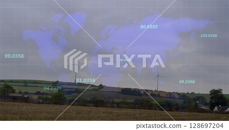 Image of text with globe and network of connections 128697204