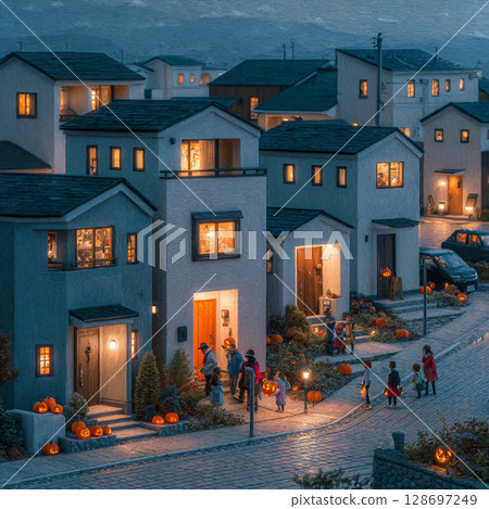 溫暖的日本住宅區的秋季節日 128697249