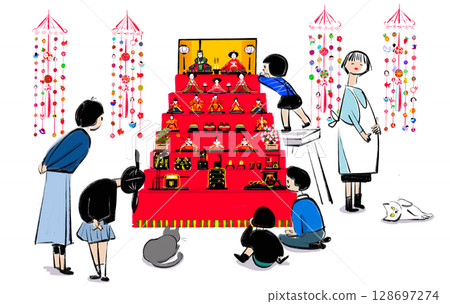 親戚鄰居們聚集在一起慶祝女兒節 親戚鄰居們聚集在一起慶祝女兒節 128697274