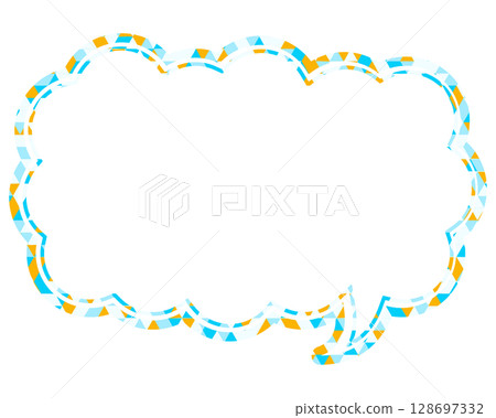 Stained glass style speech bubble, triangular pattern, elongated cloud shape Stained glass style speech bubble, triangular pattern, elongated cloud shape 128697332