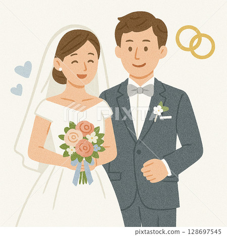 婚禮上新娘和新郎微笑的插圖 婚禮上新娘和新郎微笑的插圖 128697545