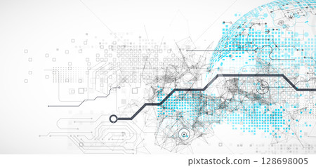 Abstract technology concept. Used blue squares, tech lines and plexus effect. Vector illustration. 128698005