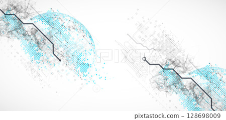 Abstract technology concept. Used blue squares, tech lines and plexus effect. Vector illustration. 128698009