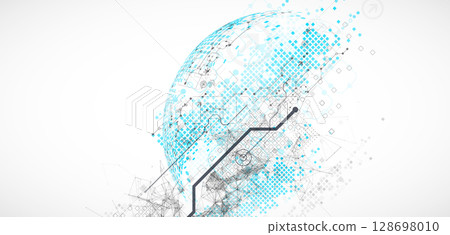 Abstract technology concept. Used blue squares, tech lines and plexus effect. Vector illustration. Abstract technology concept. Used blue squares, tech lines and plexus effect. Vector illustration. 128698010