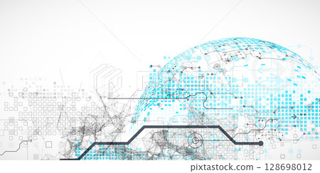 Abstract technology concept. Used blue squares, tech lines and plexus effect. Vector illustration. Abstract technology concept. Used blue squares, tech lines and plexus effect. Vector illustration. 128698012