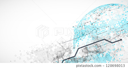 Abstract technology concept. Used blue squares, tech lines and plexus effect. Vector illustration. Abstract technology concept. Used blue squares, tech lines and plexus effect. Vector illustration. 128698013