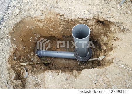 Waterworks at construction site 128698111