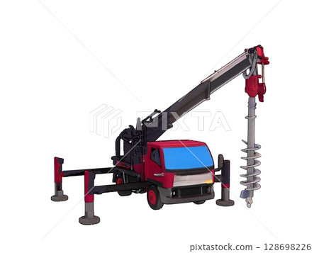 A pole hole digger is a high-altitude work vehicle used for construction of utility poles and electrical equipment at construction sites. 128698226