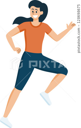 Happy Woman Exercise, Healthy Lifestyle, Flat Design Cartoon Happy Woman Exercise, Healthy Lifestyle, Flat Design Cartoon 128698675