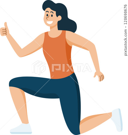 Happy Woman Exercise, Healthy Lifestyle, Flat Design Cartoon Happy Woman Exercise, Healthy Lifestyle, Flat Design Cartoon 128698676
