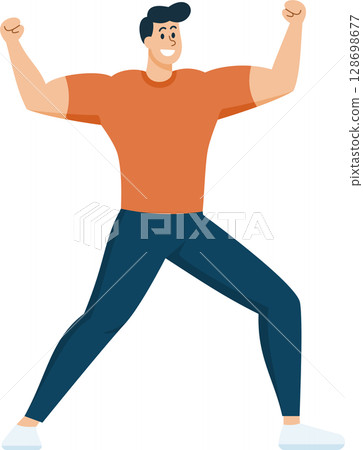 Happy Man Exercise, Healthy Lifestyle, Flat Design Cartoon Happy Man Exercise, Healthy Lifestyle, Flat Design Cartoon 128698677