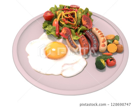 Fried eggs for breakfast in cafes, coffee shops, and at home 128698747