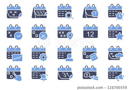 Calendar event icon. Collection of editable date schedule reminder icons, appointment meeting agenda organization symbols. Vector calendars set 128700359