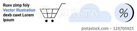 Shopping cart, cloud, percentage symbol. Ideal for e-commerce, online shopping, cloud storage, data analytics, discount offers, sales promotions, and digital marketing. Landing page 128700925