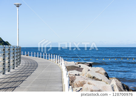 Shonan, summer sea seen from Katase Fishing Port West Promenade 128700976
