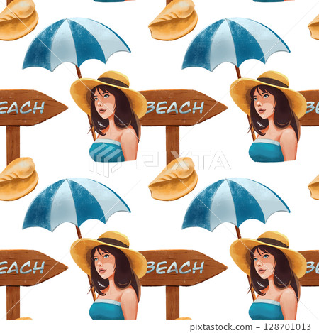 seamless pattern on the theme of beach, sea - illustrations for your design seamless pattern on the theme of beach, sea - illustrations for your design 128701013