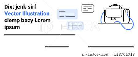 Business briefcase, text placeholders, blue lines, minimalist design. Ideal for corporate presentations, marketing materials, business websites, landing page designs, educational content 128701018