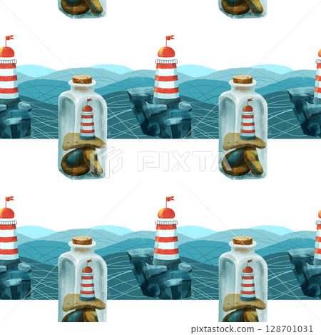 seamless pattern on the theme of ocean, sea - illustrations for your design seamless pattern on the theme of ocean, sea - illustrations for your design 128701031