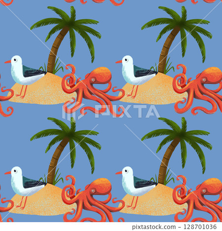 seamless pattern on the theme of ocean, sea - illustrations for your design 128701036