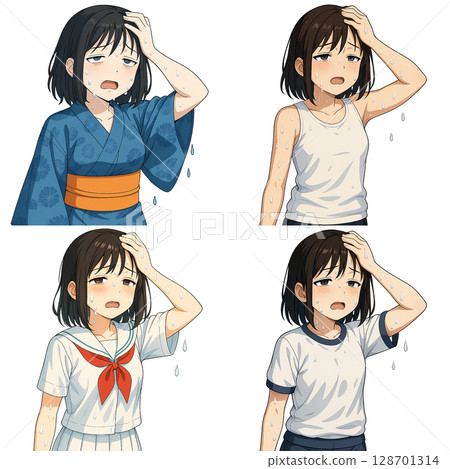 [Heat stroke prevention and dehydration] A collection of materials using anime-style characters to warn people No. 2 128701314