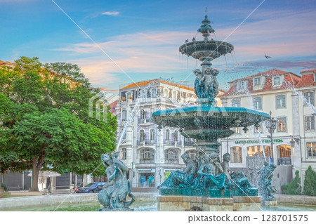 Close view of Rossio Fountain in Lisbon Close view of Rossio Fountain in Lisbon 128701575