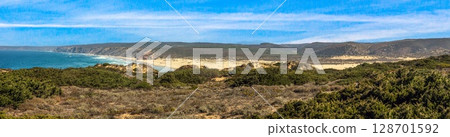 Panoramic view of Bordeira beach and valley Panoramic view of Bordeira beach and valley 128701592