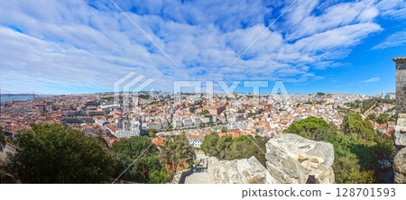 Lisbon view from Castelo de Sao Jorge panoramic Lisbon view from Castelo de Sao Jorge panoramic 128701593