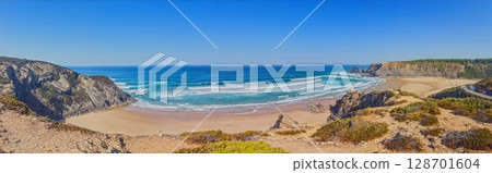 Bordeira beach and ocean view from dunes Bordeira beach and ocean view from dunes 128701604
