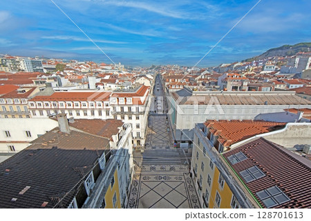 Aerial view over Baixa district Lisbon 128701613