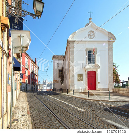 Igreja de Santa Luzia Lisbon street scene 128701620