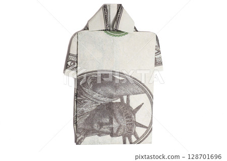 Shirt Origami With Denomination one million dollars bill isolated on white Shirt Origami With Denomination one million dollars bill isolated on white 128701696