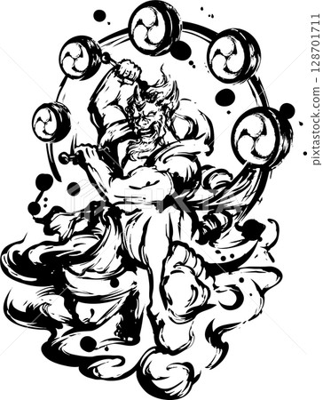 Ink painting of the god of thunder Ink painting of the god of thunder 128701711
