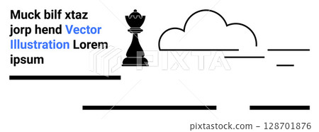 Chess piece with cloud and lines, sample text in black and blue. Ideal for business strategy, online learning, website headers, marketing materials, tech presentations, educational content, creative Chess piece with cloud and lines, sample text in black and blue. Ideal for business strategy, online learning, website headers, marketing materials, tech presentations, educational content, creative 128701876