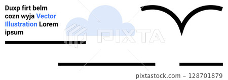 Cloud and bird icons with text elements in blue and black. Ideal for web design, branding, social media, presentations, print materials, creative projects, and educational content. Landing page Cloud and bird icons with text elements in blue and black. Ideal for web design, branding, social media, presentations, print materials, creative projects, and educational content. Landing page 128701879