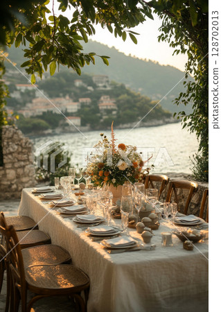 Elegant Seaside Table With Floral Decor 128702013