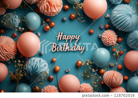 Peach And Blue Birthday Balloon Theme 128702016