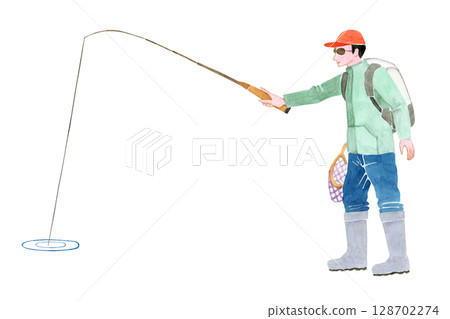 Stream fishing, river fishing, fishing, people, watercolor illustration Stream fishing, river fishing, fishing, people, watercolor illustration 128702274