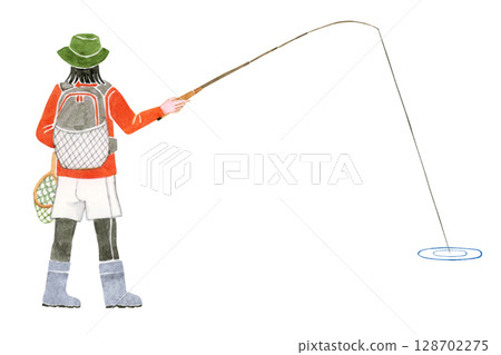 Stream fishing, river fishing, fishing, people, watercolor illustration Stream fishing, river fishing, fishing, people, watercolor illustration 128702275