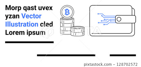 Cryptocurrency wallet with circuit design next to bitcoin coins, blue accents. Ideal for financial services, fintech, digital marketing, technology blogs, educational content, business presentations Cryptocurrency wallet with circuit design next to bitcoin coins, blue accents. Ideal for financial services, fintech, digital marketing, technology blogs, educational content, business presentations 128702572
