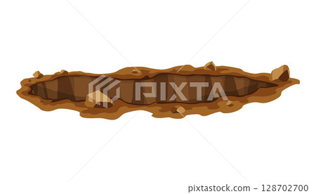 Hole ground. Works digging of sand coal waste rock or gravel. Brown, dry mine element of landscape. Cartoon illustration Hole ground. Works digging of sand coal waste rock or gravel. Brown, dry mine element of landscape. Cartoon illustration 128702700