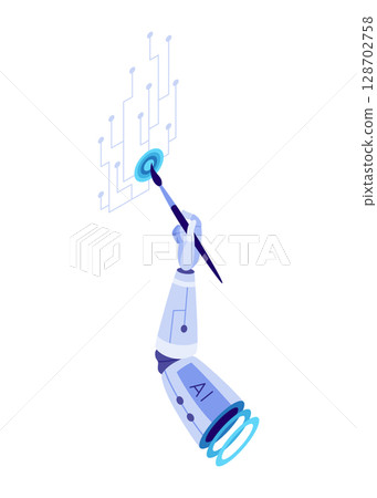 Isometric artificial intelligence icon. Digital robots technology. Ai technology web banner element. Deep learning machine, digital concept. Isolated vector illustration Isometric artificial intelligence icon. Digital robots technology. Ai technology web banner element. Deep learning machine, digital concept. Isolated vector illustration 128702758