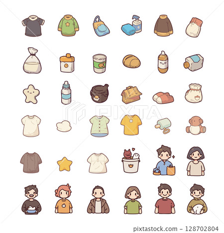 36 個育兒和嬰兒產品圖示和插圖 128702804