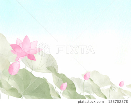 Watercolor lotus background illustration 128702878