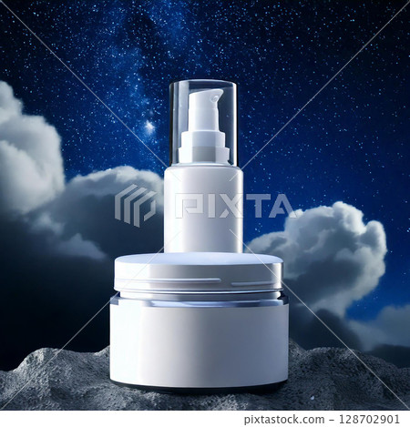 Cosmetic night moisturizing cream. Skincare cosmetics mockup. container with cosmetic cream on nigh. AI Generated. 128702901