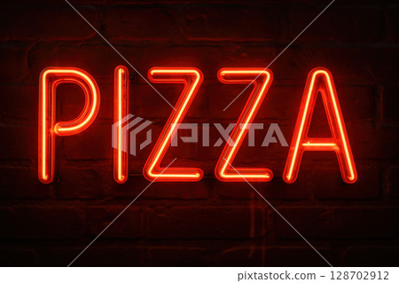 Bright Red Neon Pizza Sign 128702912