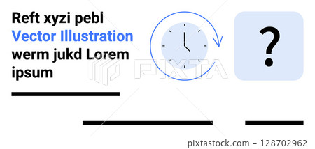 Clock with blue surround, arrow indicators, and large question mark. Ideal for time management, educational content, presentations, infographics, websites, business reports, and digital marketing 128702962