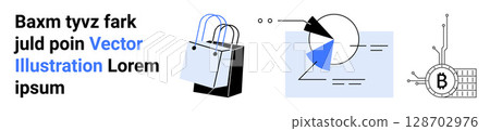 E-commerce shopping bag, analytical graph, and Bitcoin node for digital marketing, financial analysis, and cryptocurrency themes. Ideal for use in educational materials, websites, blogs E-commerce shopping bag, analytical graph, and Bitcoin node for digital marketing, financial analysis, and cryptocurrency themes. Ideal for use in educational materials, websites, blogs 128702976