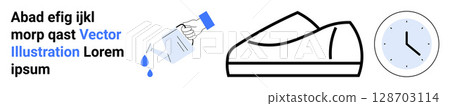 Watering can, casual shoe, and minimalist clock. Ideal for gardening, lifestyle, fashion inspiration, sports, time management, simplicity, and modern design Landing page 128703114