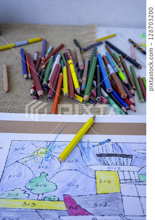 Close up coloring with pencils 128703200